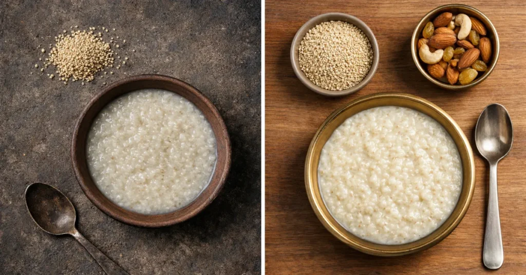 झंगोरे की खीर का पारंपरिक और आधुनिक रूप एक साथ दर्शाता दृश्य