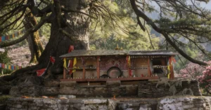 लाटू देवता के मंदिर में चमोली के वाण गाँव स्थित मंदिर का दृश्य