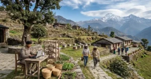 पहाड़ों में रोजगार के नए अवसर दिखाता उत्तराखंड के पहाड़ी गांव में खेती, मधुमक्खी पालन, मशरूम उत्पादन और होमस्टे गतिविधियाँ