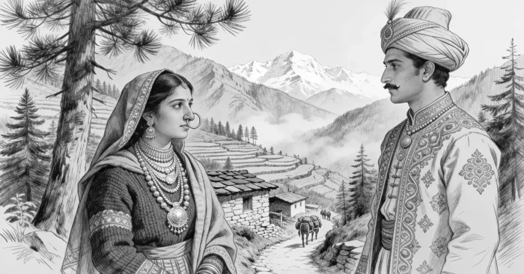 राजुला मालूशाही की कुमाऊँ लोकगाथा से प्रेरित हिमालयी दृश्य