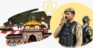 चारधाम यात्रा 2026 के दौरान बदरीनाथ धाम और सुरक्षा व्यवस्था का संयुक्त दृश्य