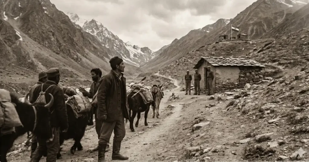 ITBP से पहले उत्तराखंड की सीमा निगरानी व्यवस्था और आधुनिक सीमा सुरक्षा बदलाव को दर्शाती दृश्य संरचना