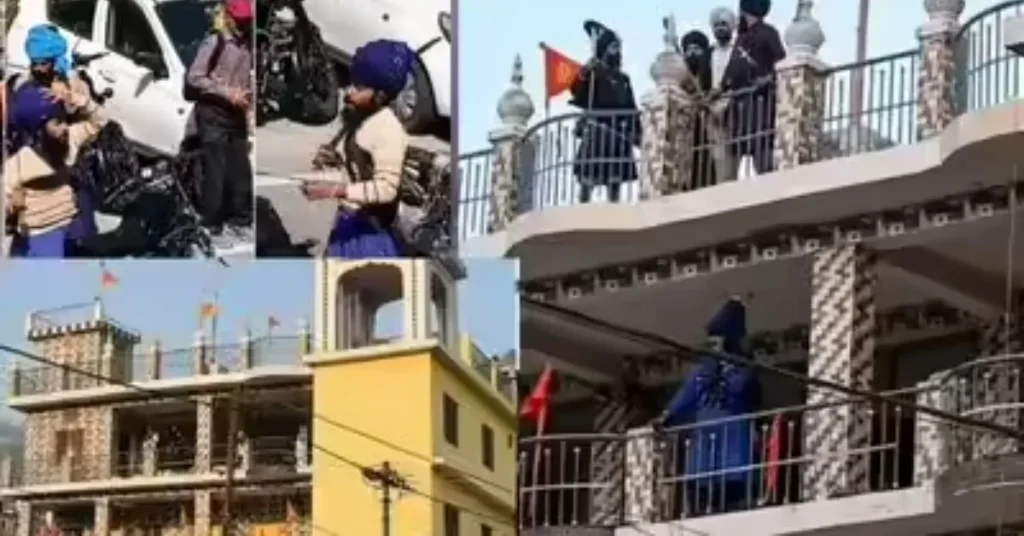 Collage showing Nihang Sikhs and police presence during the Karnaprayag dispute in Chamoli district.
