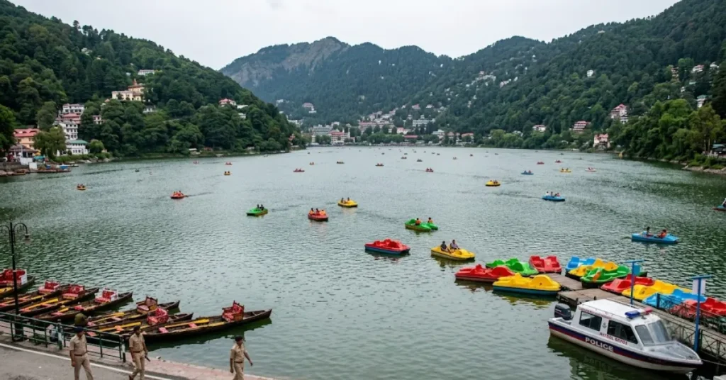 View of Naini Lake near Naina Devi Temple in Nainital, Uttarakhand.