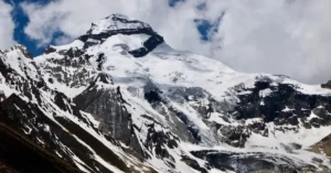 Snow-covered Om Parvat peak in Pithoragarh district, Uttarakhand.
