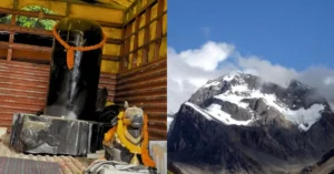 ओम पर्वत क्षेत्र में प्रस्तावित शिवलिंग स्थापना से जुड़ी तस्वीर और ओम पर्वत का दृश्य