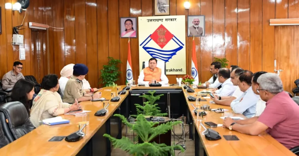 Officials attending a high-level government review meeting in Uttarakhand.