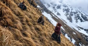 हिमालयी बुग्याल में यार्सागुम्बा की तलाश करते स्थानीय लोग