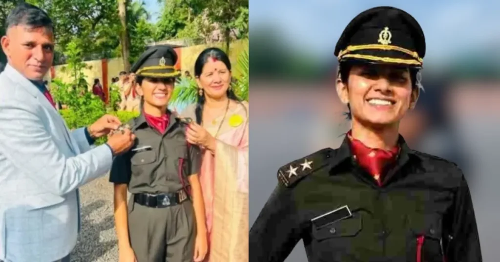 Aastha Bisht in Indian Army uniform during her commissioning ceremony after completing MBBS from AFMC Pune.