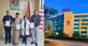 AIIMS Rishikesh doctors with Guinness World Records certificates after the largest bone tumor surgery achievement