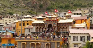 Front view of Badrinath Temple in Chamoli district, Uttarakhand.
