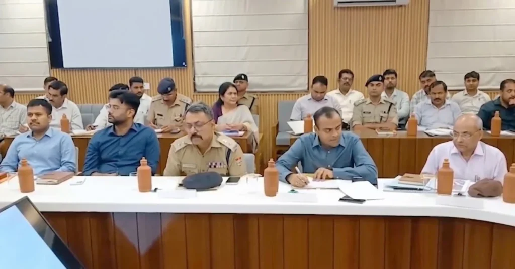 Officials and police officers review preparations for Kanwar Mela 2026 in Haridwar