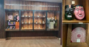 Display section inside Uttarakhand's first GI Products Gallery in Haldwani showcasing GI-registered handicrafts, traditional products and local heritage items.