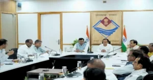 Education Minister Dr. Dhan Singh Rawat chairs a review meeting on NEP implementation with senior education department officials in Dehradun.
