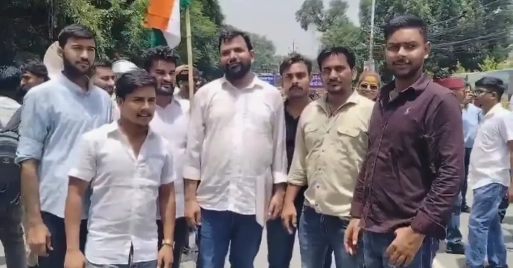 Supporters gather during the Uttarakhand Police 4600 grade pay rights march in Dehradun.
