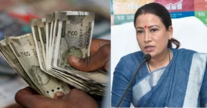 Indian currency notes alongside Uttarakhand minister Rekha Arya during the announcement of the new SOP for PRD volunteers' honorarium during treatment.