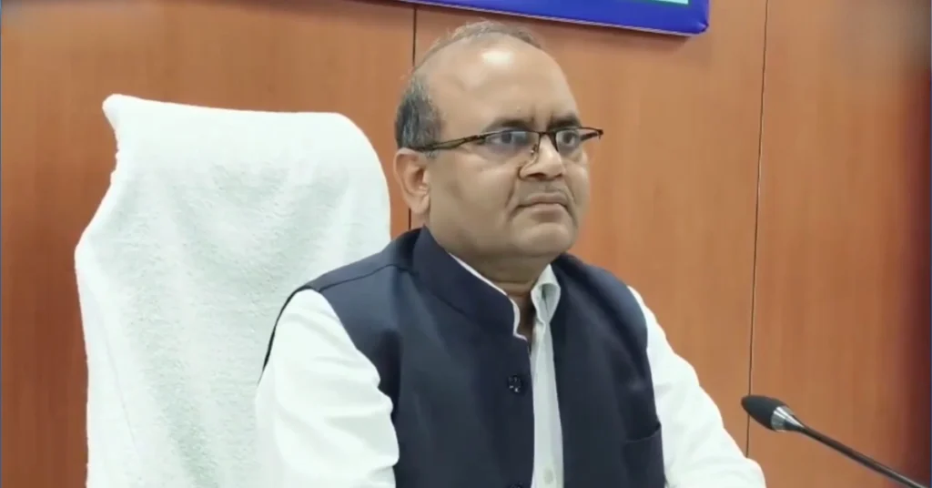 Disaster Secretary Vinod Kumar Suman during a meeting related to disaster management and preparedness in Uttarakhand.