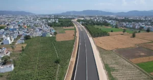 An aerial view of the under-construction Asharodi-Jhajra four-lane bypass in Dehradun, designed to connect the Paonta Sahib route with the Delhi-Dehradun Economic Corridor.
