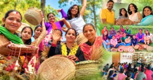 Women from the Maa Dunagiri Pirul Group in Dwarahat display handcrafted baskets and decorative products made from pine needles during community activities, exhibitions and training sessions.