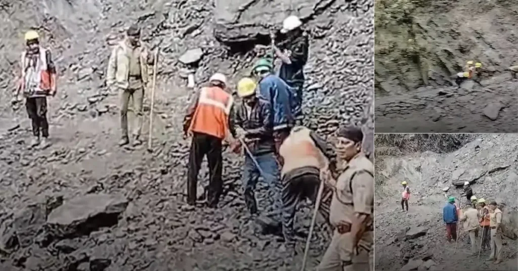 चीरबासा में मलबे के बीच रेस्क्यू टीम यात्रियों को सुरक्षित निकालते हुए